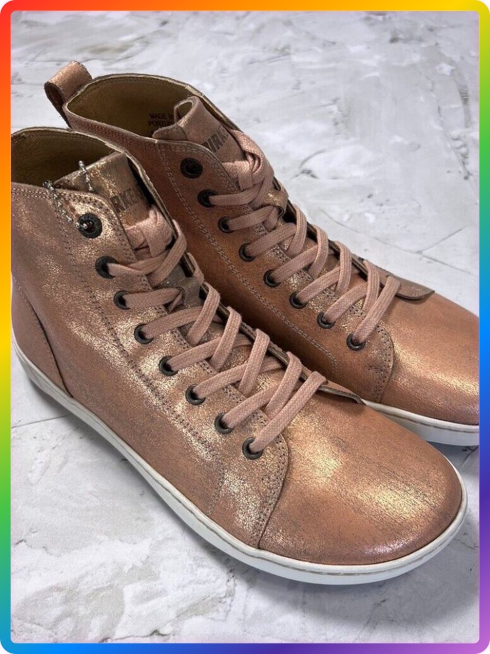 Birkenstock Bartlett Metallic Rose Leather High Top Sneakers 38 US 7 NEW
